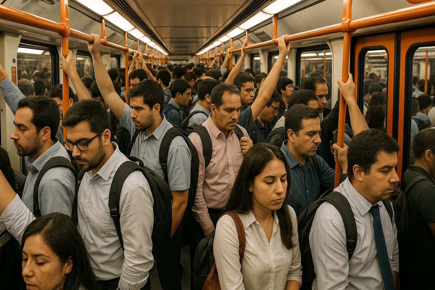 genera una imagen del metro con mucha gente